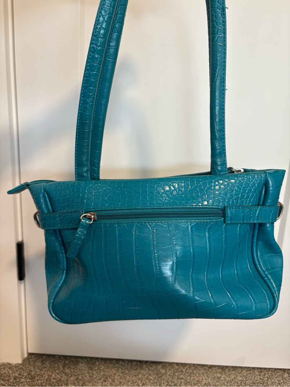Y2K Joanel Teal Croc-Embossed Leather Shoulder Bag - Picture 4 of 15